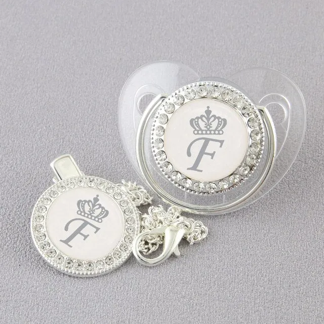 New Name Initials Baby Pacifier and Clip Luxury Black Gold Bling Alphabet Letter Infant Pacifier Gold Letter Unique Baby Shower Gift