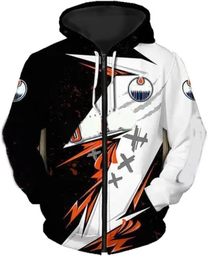 NEW Retails $40 Oilers Full Zip Hoodie Men's Long Sleeve 3D Digital Print Casual Fashion Oilers Design Couple's Pullover Hoodies, Size Small