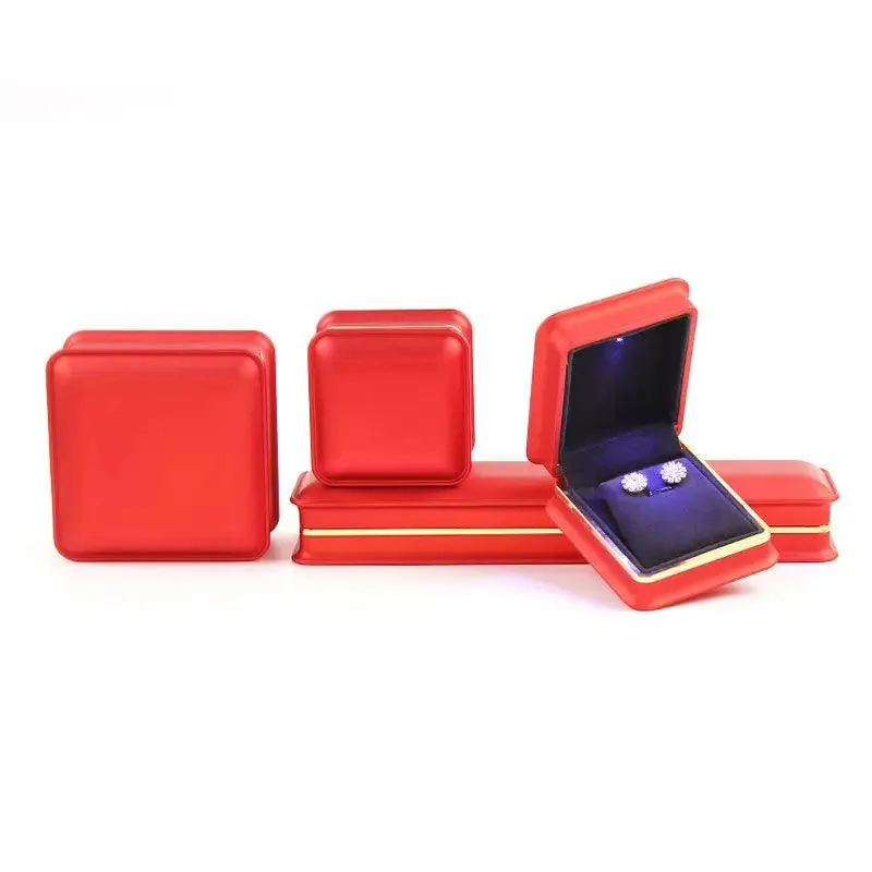 New Silver Red Champagne Gold Luxury Necklace Box with LED Light