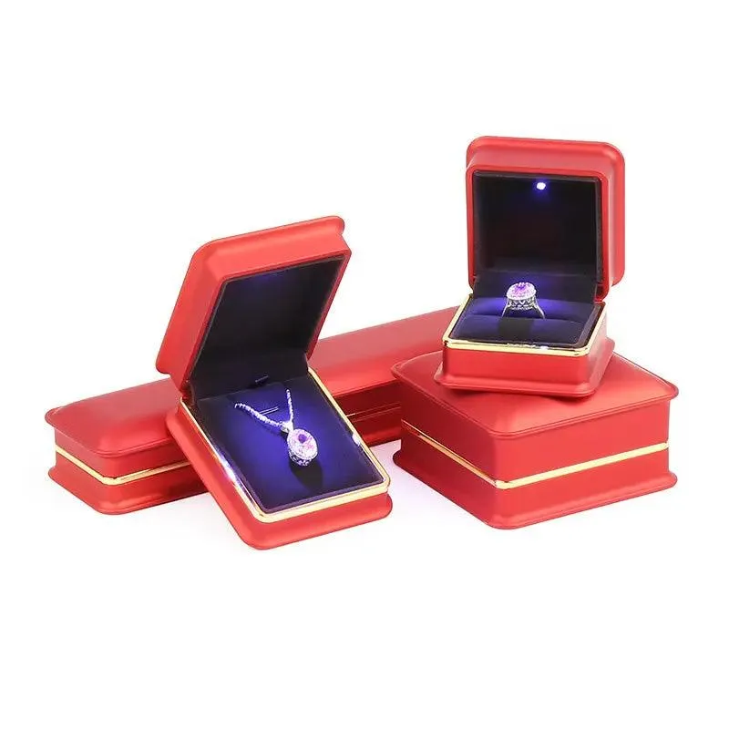 New Silver Red Champagne Gold Luxury Necklace Box with LED Light