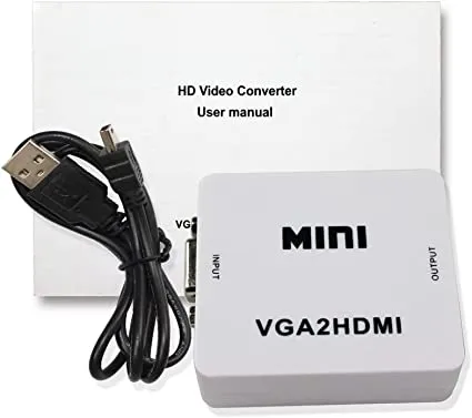 NewMini VGA to HDMI Converter 3.5 Audio Video Adapter Full HD 1080P VGA2HDMI for PC Laptop Display Projector White
