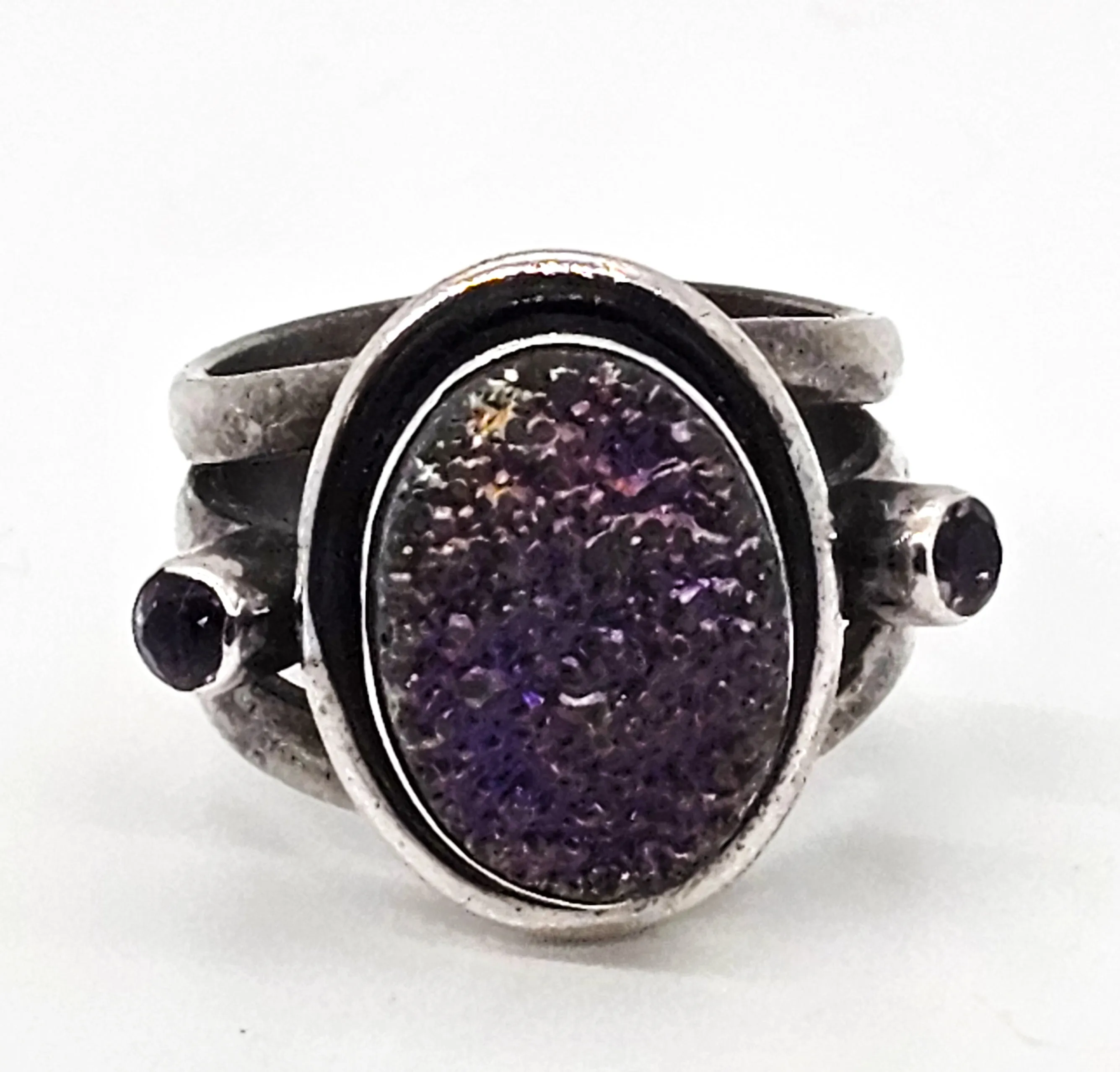 Nicky Butler NB Aura Titanium Druzy Amethyst gemstone sterling silver ring size 8 India