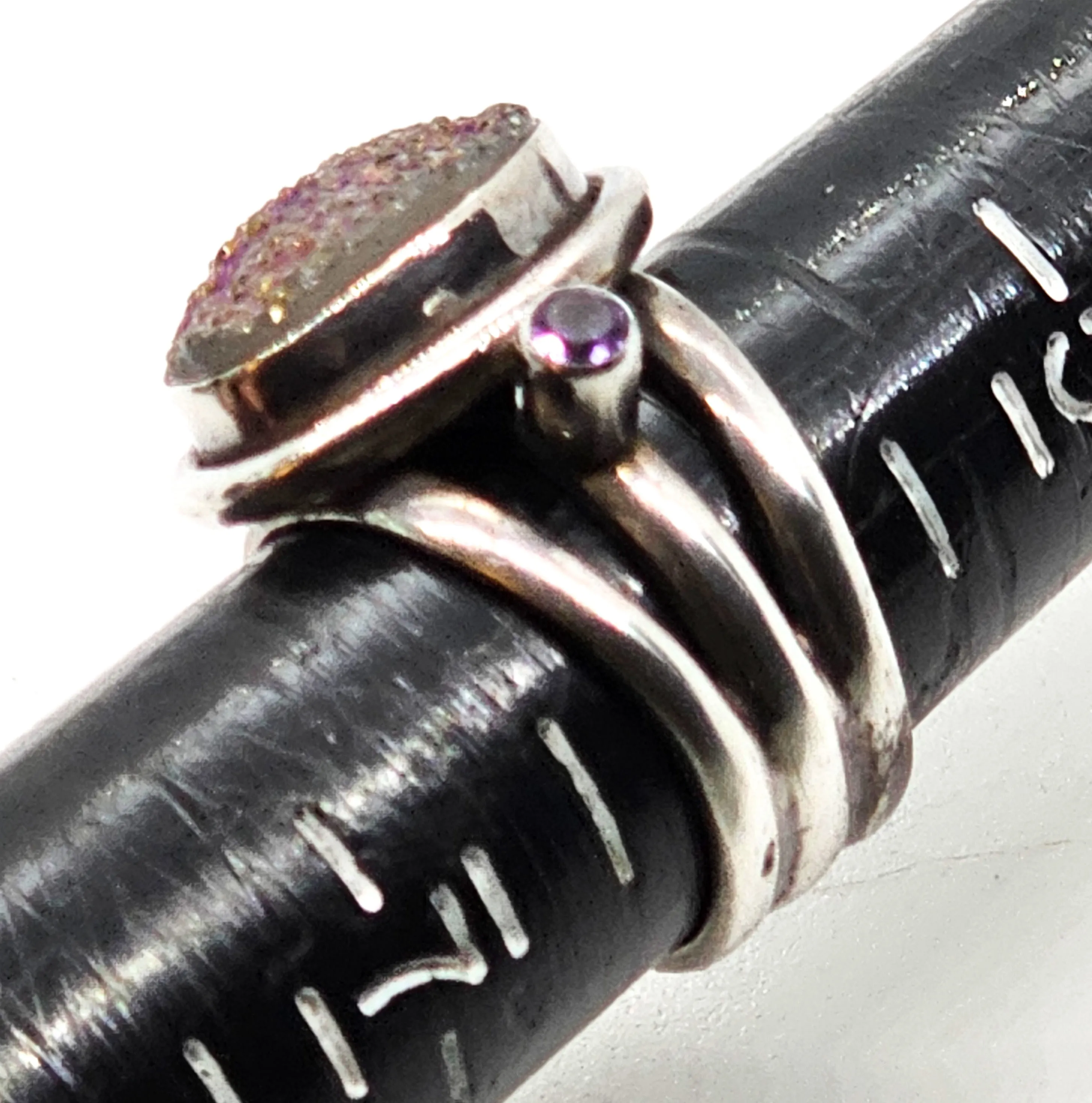 Nicky Butler NB Aura Titanium Druzy Amethyst gemstone sterling silver ring size 8 India