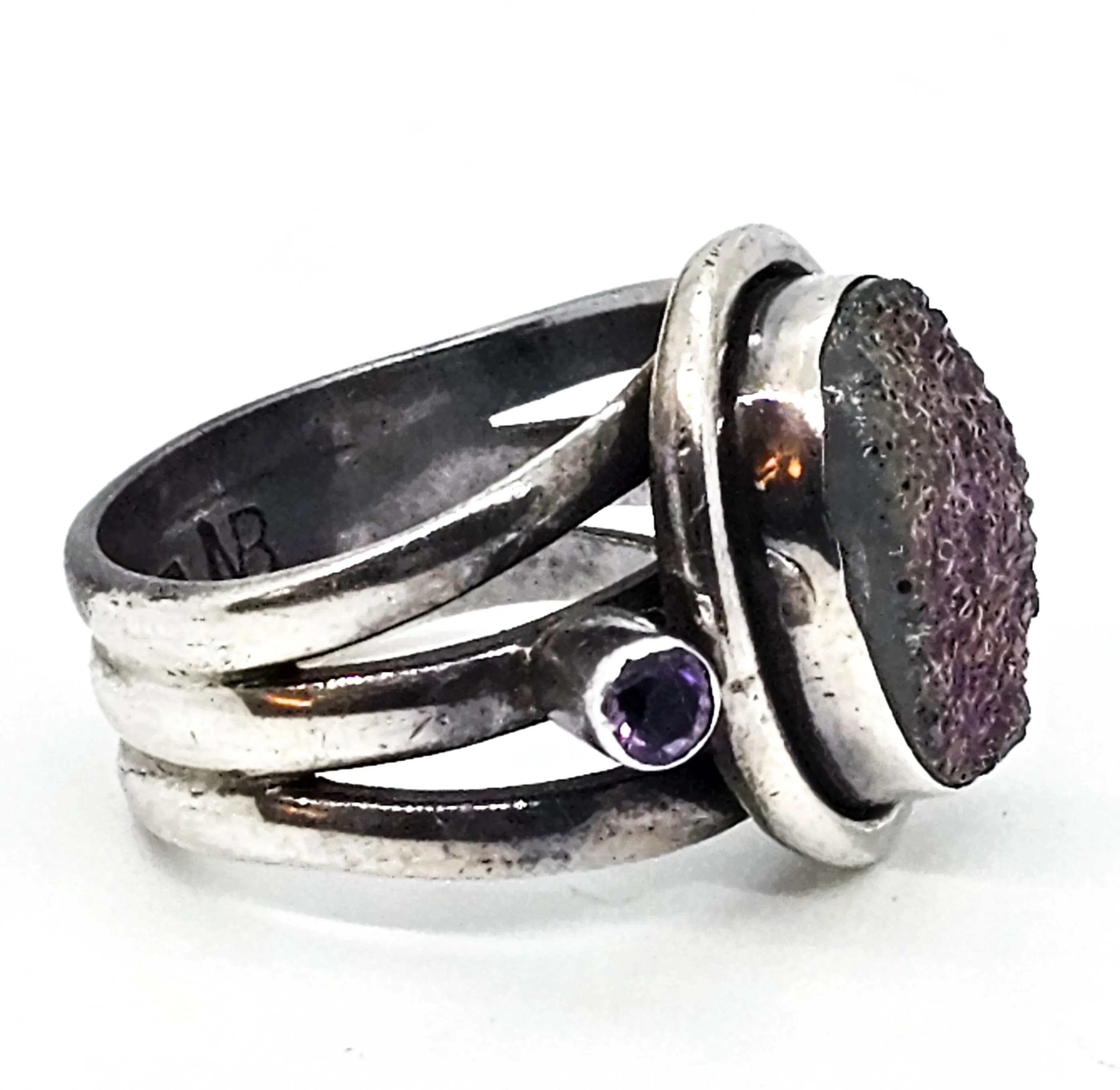 Nicky Butler NB Aura Titanium Druzy Amethyst gemstone sterling silver ring size 8 India