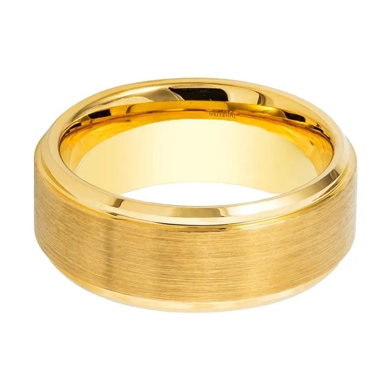 NIX | Gold Tungsten Ring, Brushed, Stepped Edge
