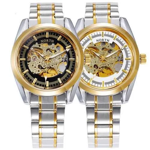 NORTH 1320 Gold Case Hollow Men Mechanical Wrist Watch