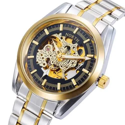 NORTH 1320 Gold Case Hollow Men Mechanical Wrist Watch