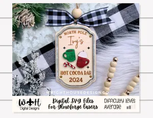 North Pole Hot Cocoa Bar Vintage Tag Family Name Ornament - Personalizable Quick Cut and Score File For Glowforge Lasers - Digital SVG Files