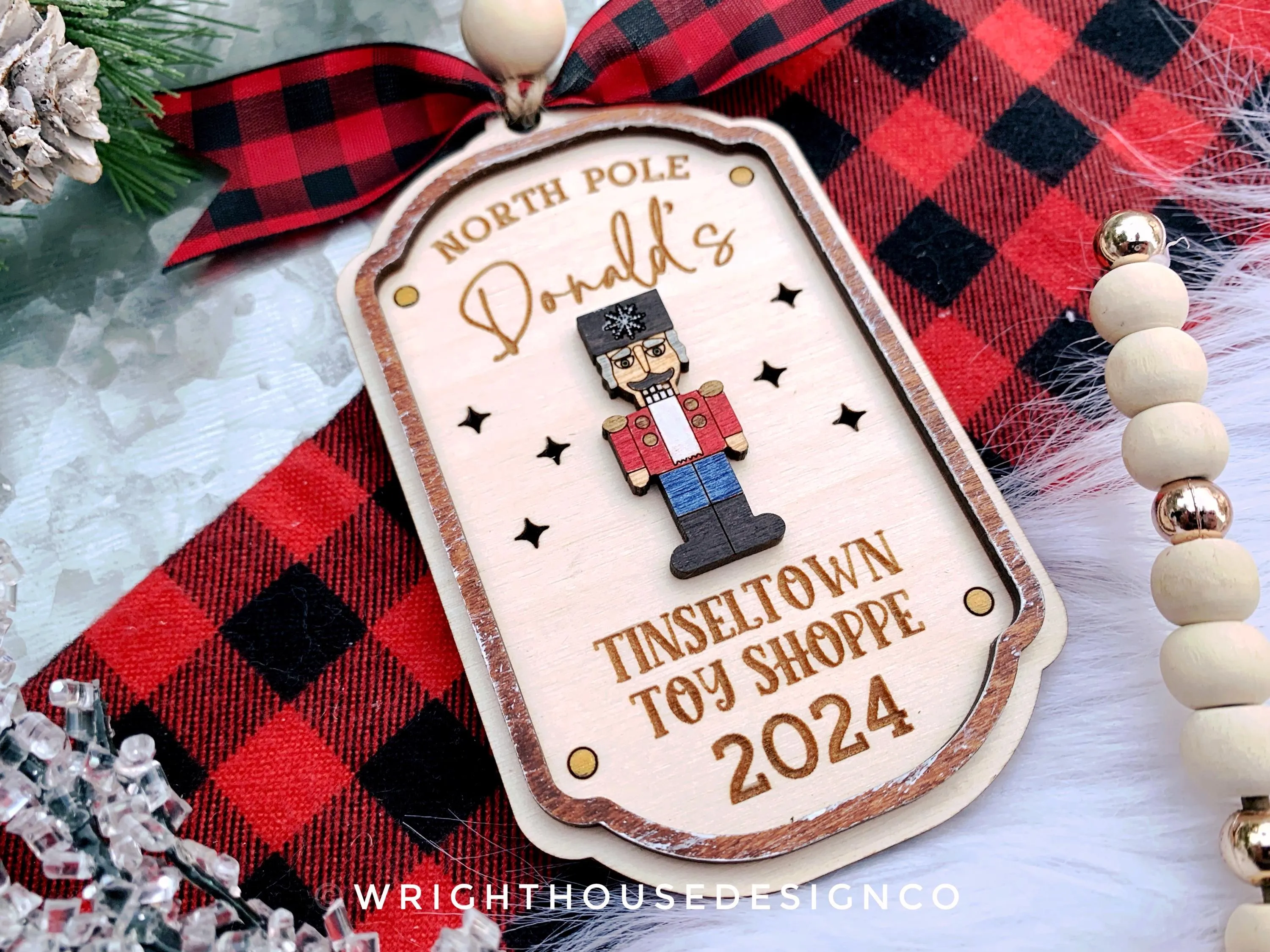 North Pole Tinsel Town Toy Shoppe Family Name Christmas Ornament - Personalizable Quick Cut File For Glowforge Lasers - Digital SVG File