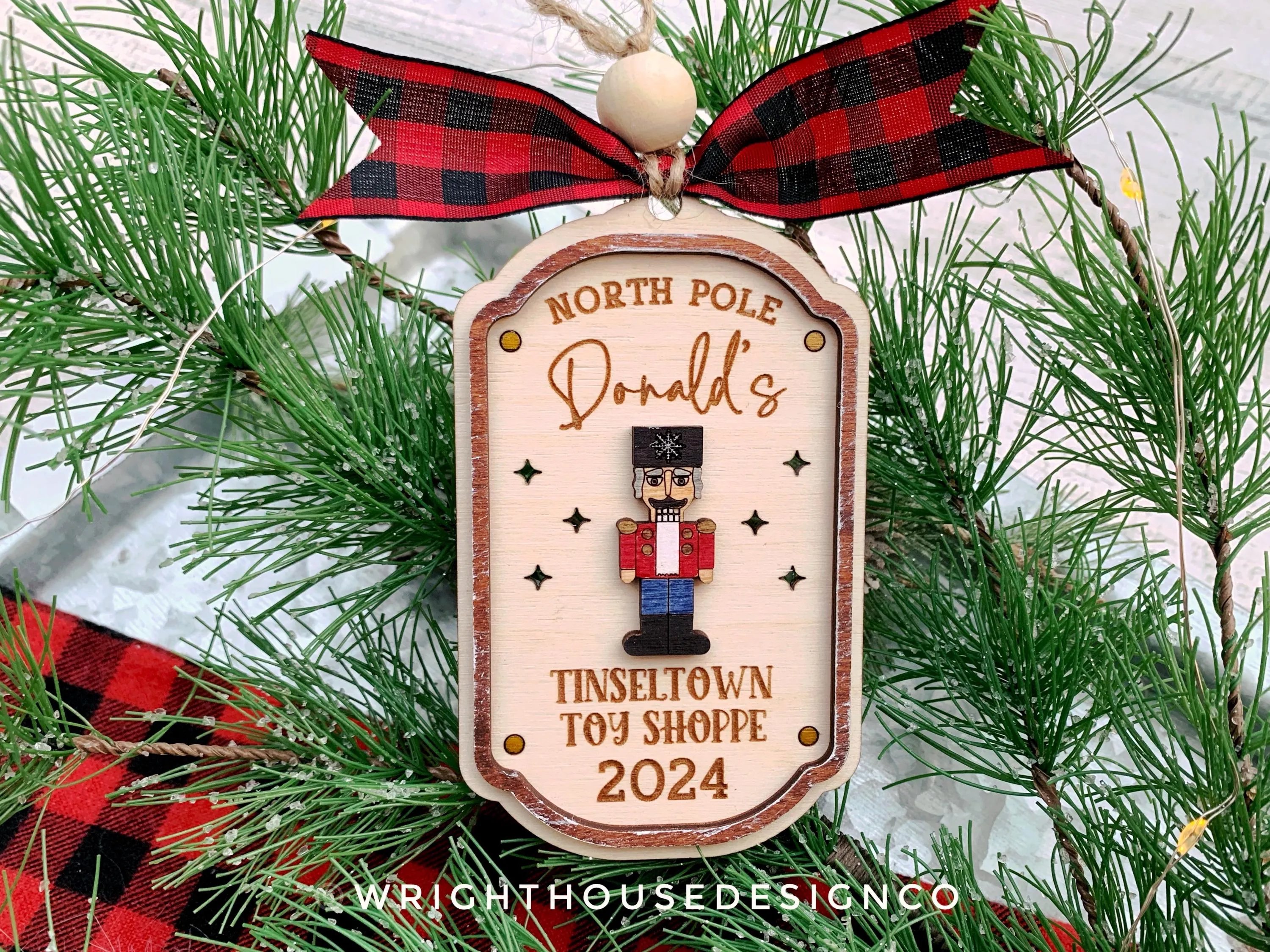 North Pole Tinsel Town Toy Shoppe Family Name Christmas Ornament - Personalizable Quick Cut File For Glowforge Lasers - Digital SVG File