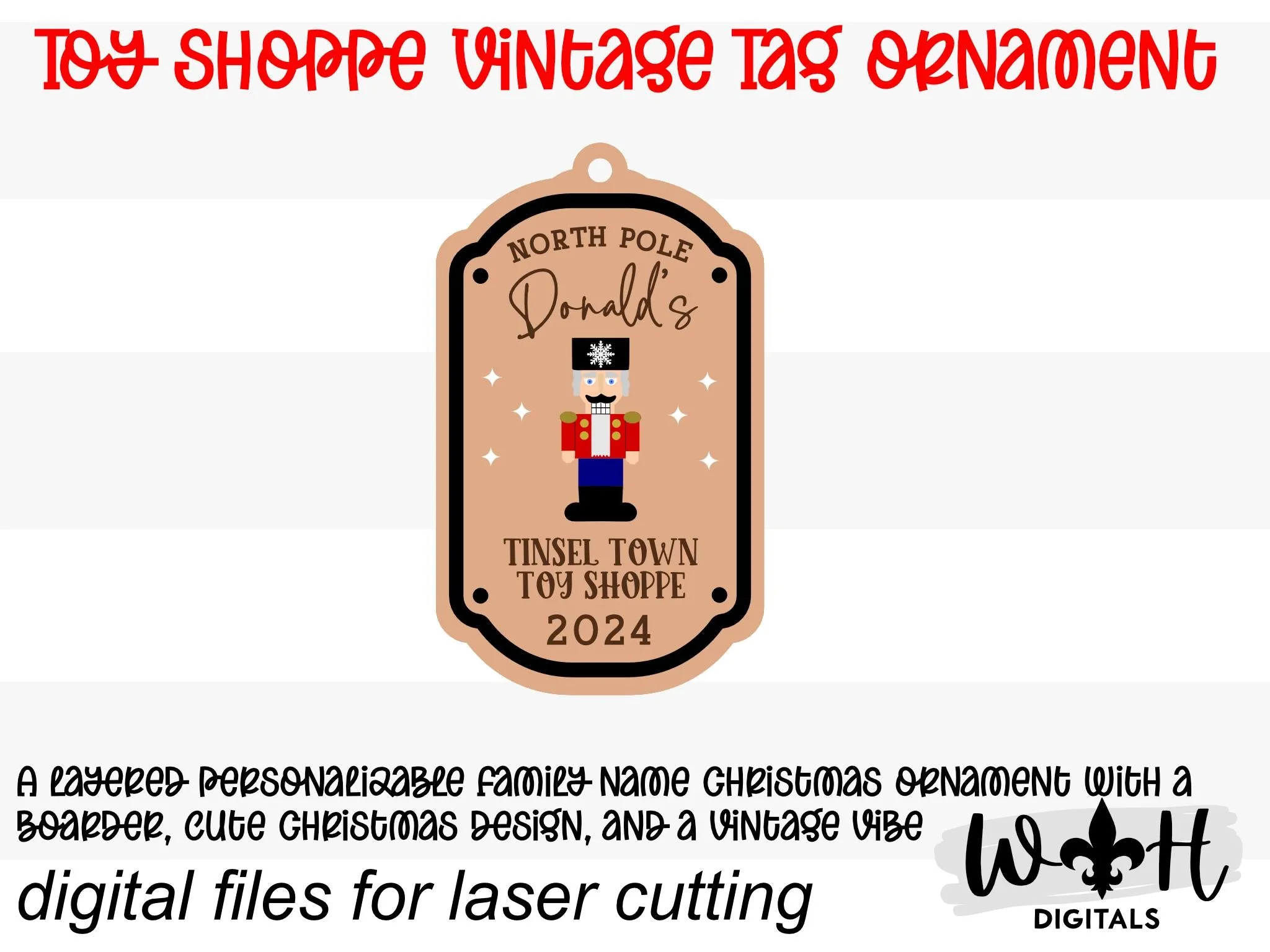 North Pole Tinsel Town Toy Shoppe Family Name Christmas Ornament - Personalizable Quick Cut File For Glowforge Lasers - Digital SVG File