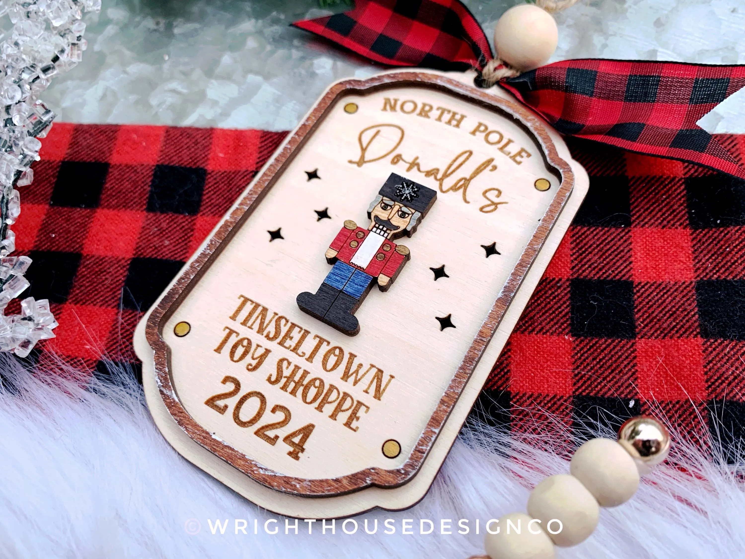 North Pole Tinsel Town Toy Shoppe Family Name Christmas Ornament - Personalizable Quick Cut File For Glowforge Lasers - Digital SVG File