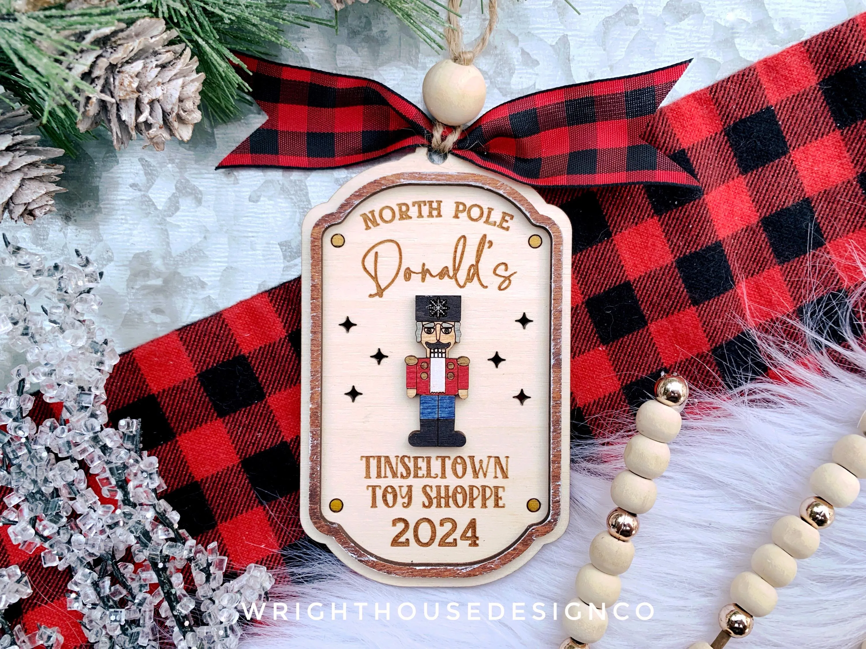 North Pole Tinsel Town Toy Shoppe Family Name Christmas Ornament - Personalizable Quick Cut File For Glowforge Lasers - Digital SVG File