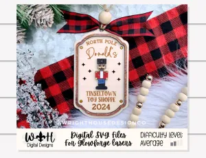 North Pole Tinsel Town Toy Shoppe Family Name Christmas Ornament - Personalizable Quick Cut File For Glowforge Lasers - Digital SVG File