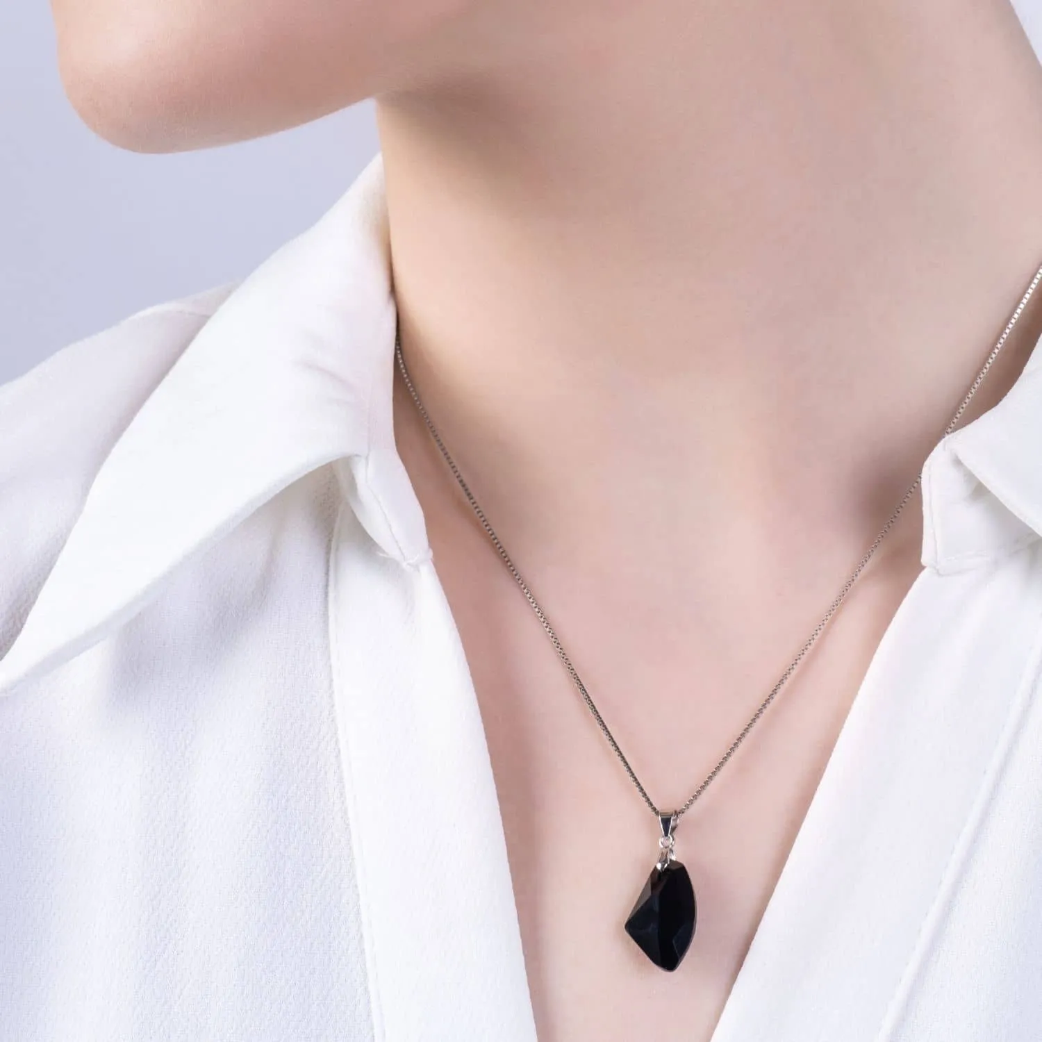 Obsidian Black Teardrop Necklace - Made with Austrian Crystals