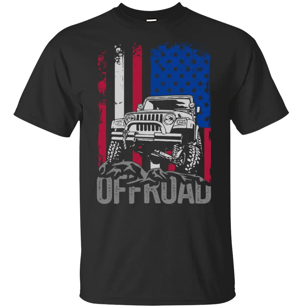 Off-Road Car 4x4 Vehicle Independence Day July 4th American Flag Mountains Adventure Explore Gift Unisex T-Shirt