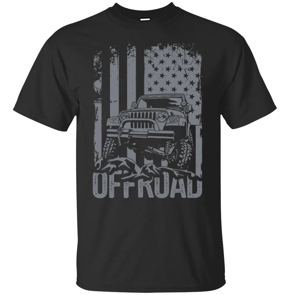 Off-Road Car 4x4 Vehicle Independence Day July 4th American Flag Mountains Adventure Explore Gift Unisex T-Shirt