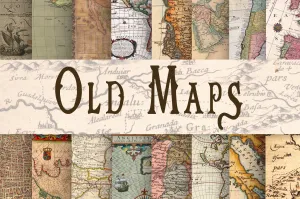 Old Maps Digital Wallpaper Textures Printable Graphics Boho Retro Themed Designs Use for Scrapbooking Junk Journal Pages Gift Wrap
