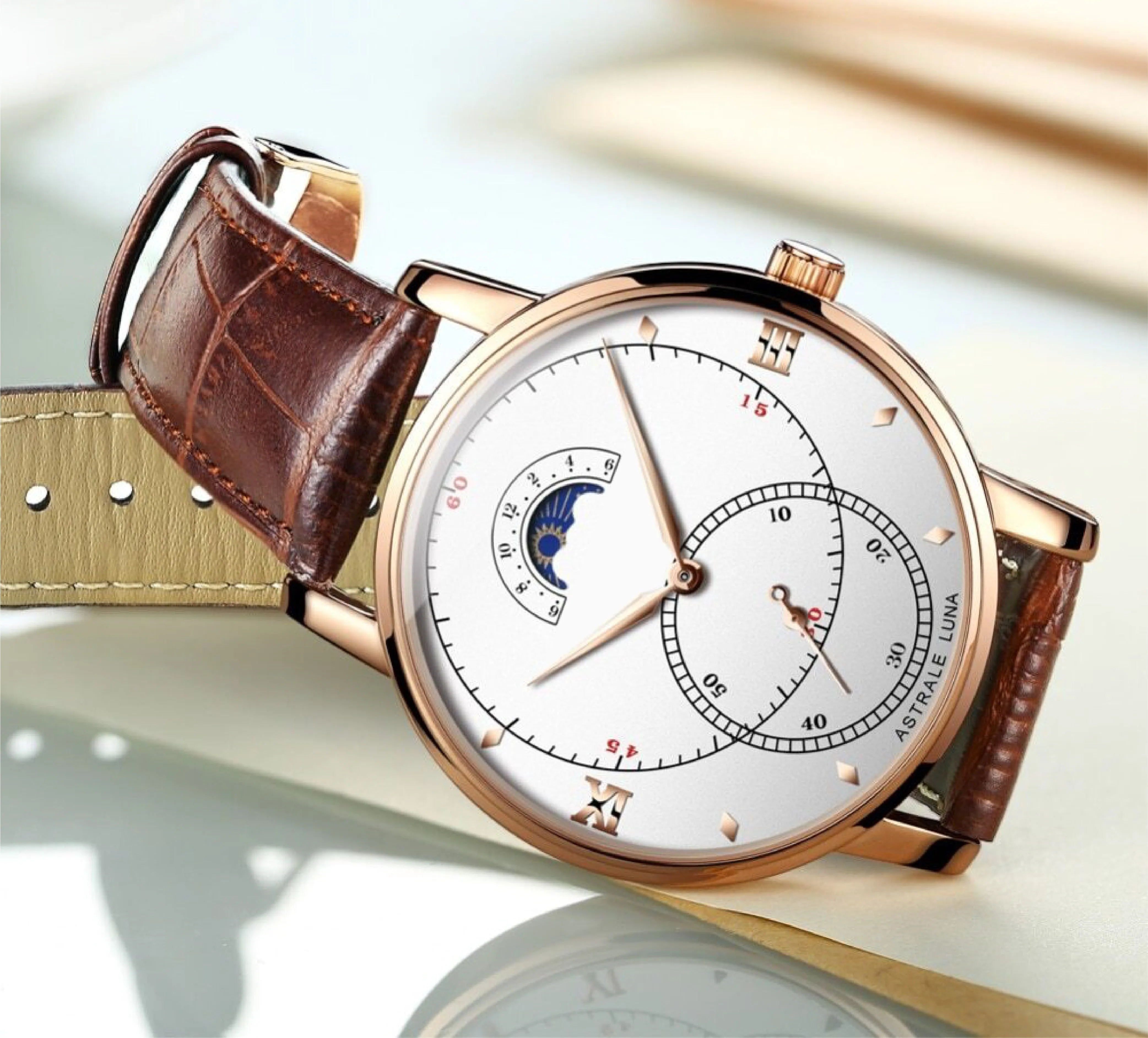OLIVZ Multifunction Genuine Leather Men's Watch 
