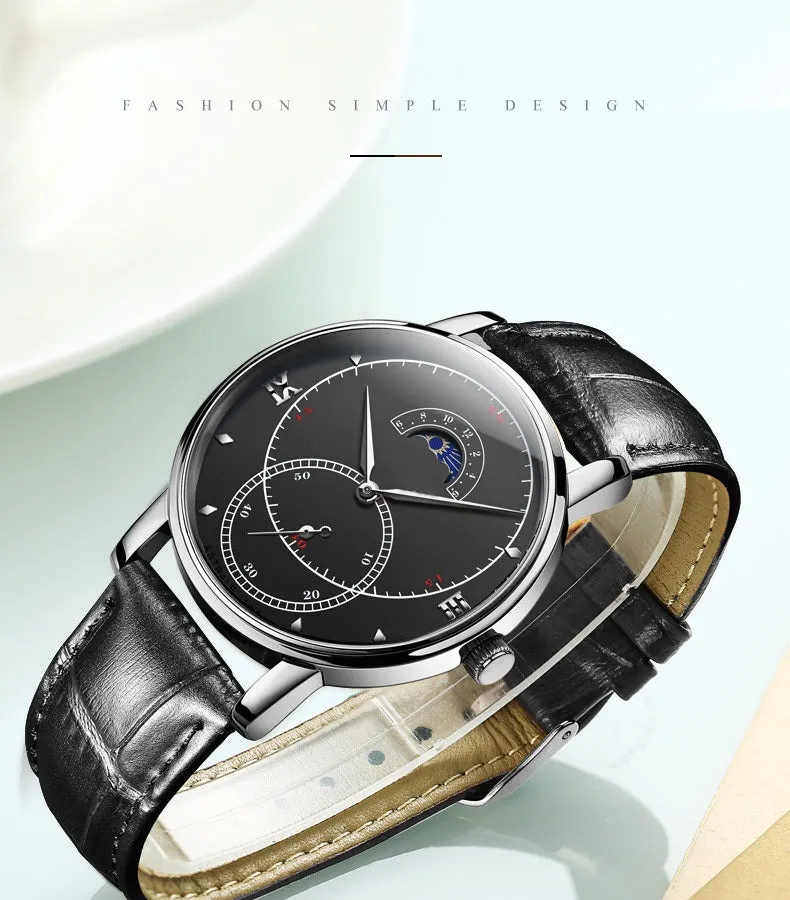 OLIVZ Multifunction Genuine Leather Men's Watch 