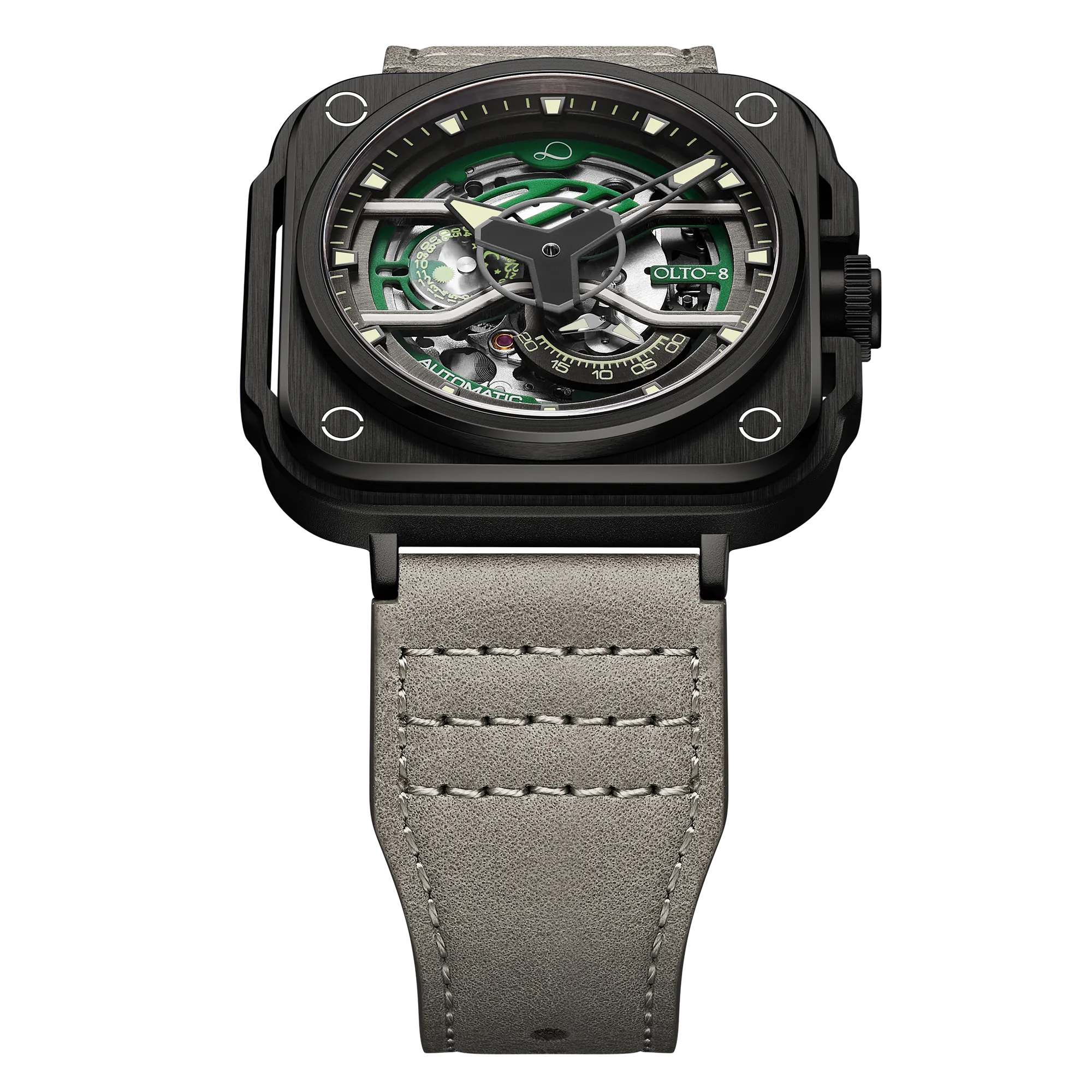 OLTO-8 IRON-EX Square Skeleton Automatic Watch Green