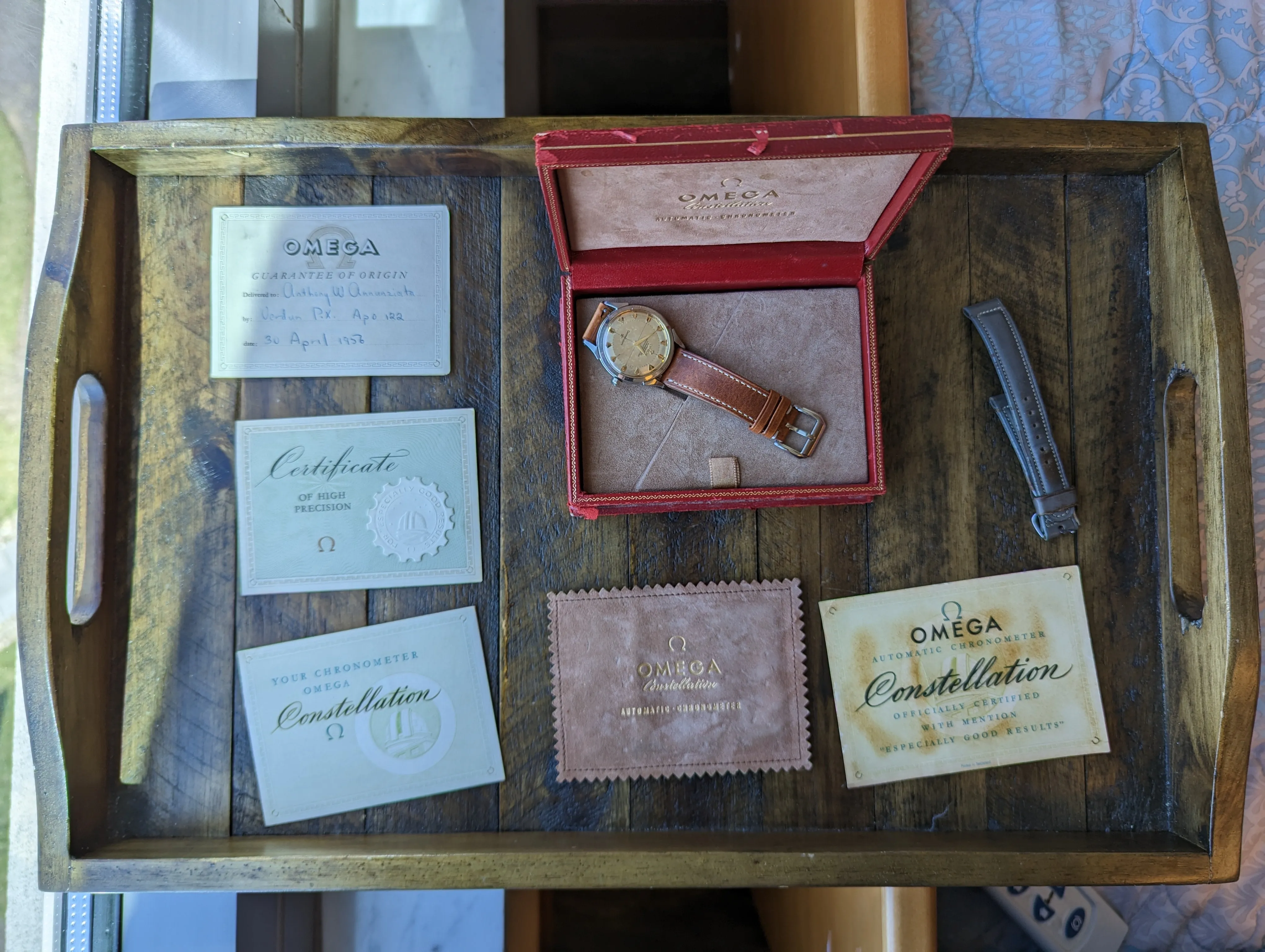 Omega Constellation 2782 w/ original box, papers and strap. Military provenance.