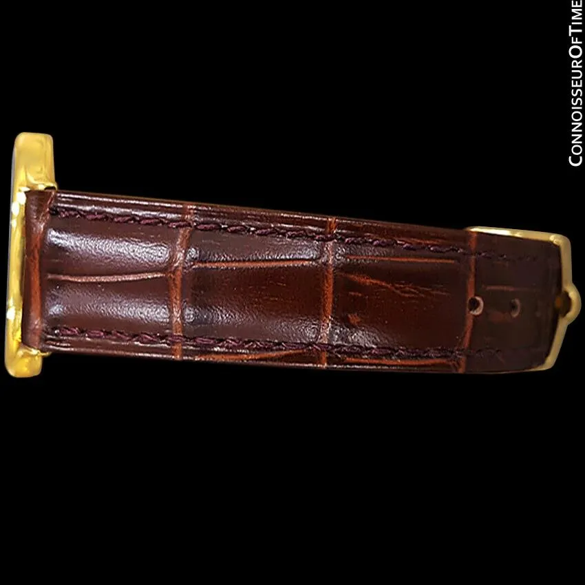 Omega De Ville Vintage Mens Midsize Thin Quartz Dress Watch with Black Dial - 18K Gold Plated