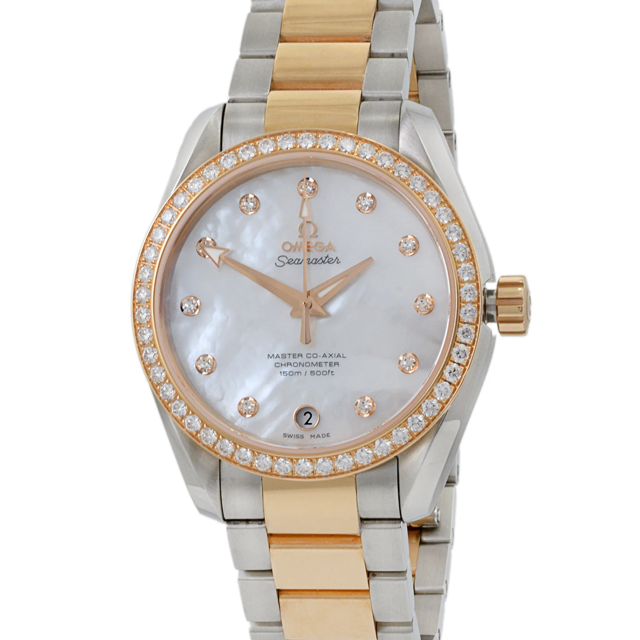 Omega Seamaster Aqua Terra Stainless Steel and 18K Rose Gold MOP and Diamonds