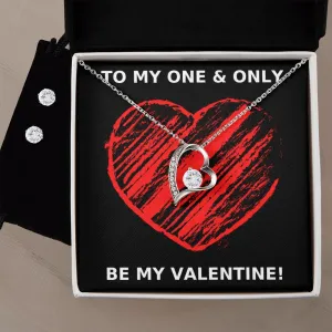 One & Only Red Valentine's Forever Heart Necklace & Cubic Zirconia Earring Set