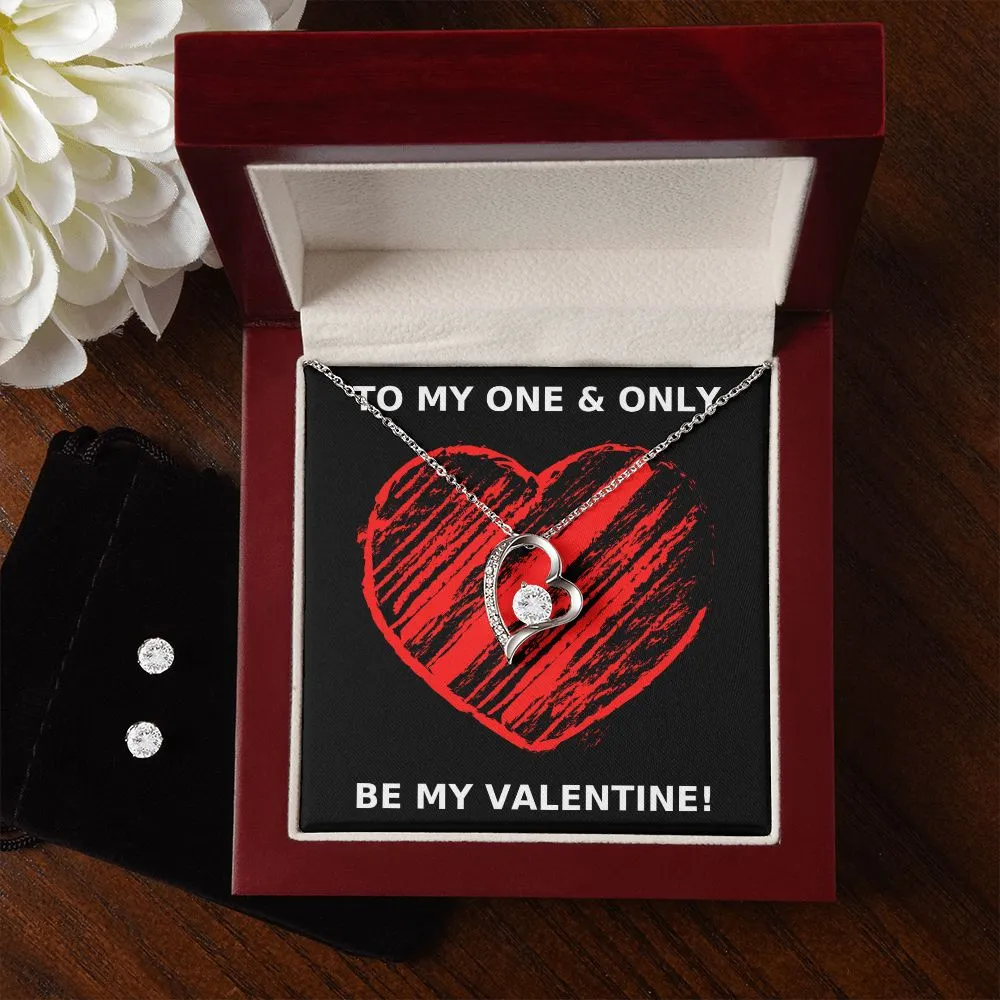 One & Only Red Valentine's Forever Heart Necklace & Cubic Zirconia Earring Set