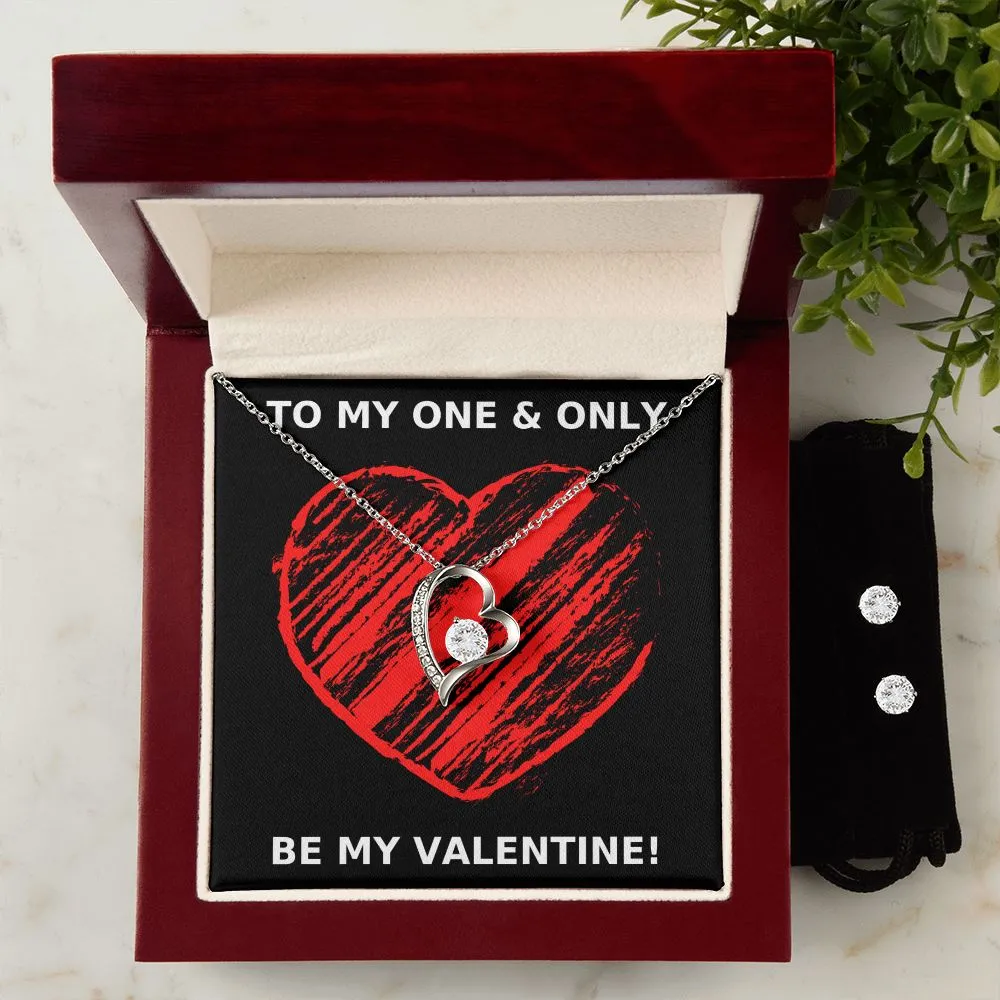 One & Only Red Valentine's Forever Heart Necklace & Cubic Zirconia Earring Set
