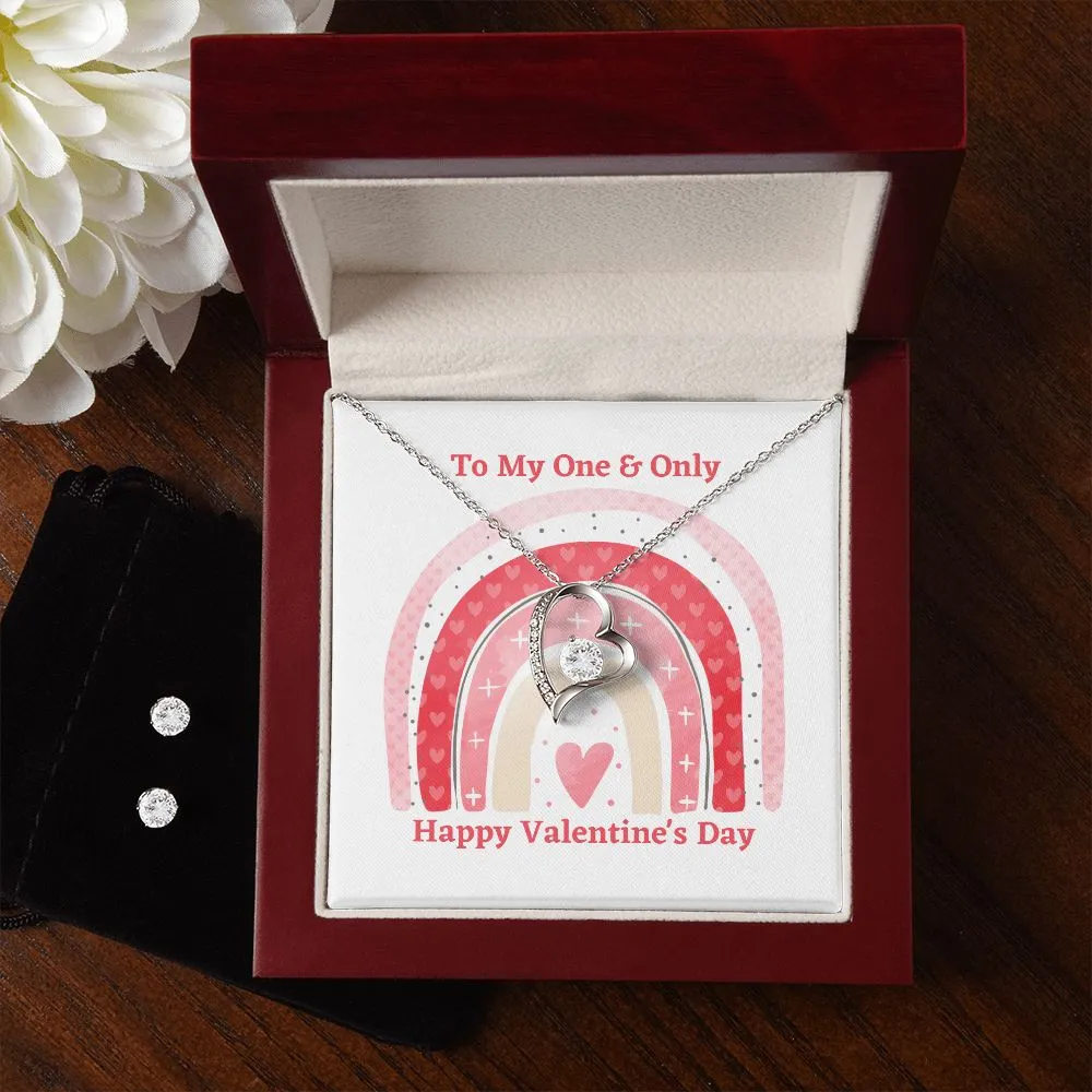 One & Only Valentine's Forever Heart Necklace & Cubic Zirconia Earring Set