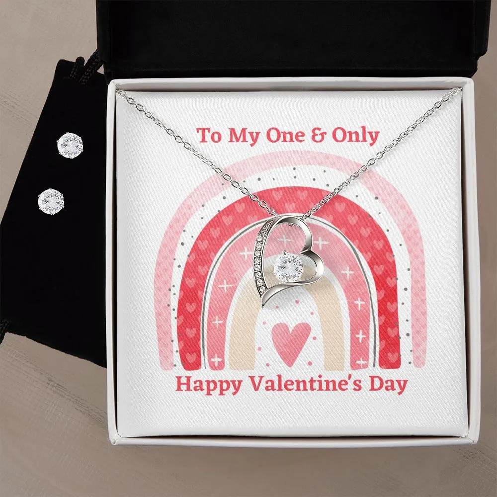 One & Only Valentine's Forever Heart Necklace & Cubic Zirconia Earring Set