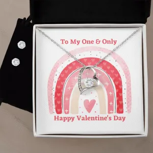 One & Only Valentine's Forever Heart Necklace & Cubic Zirconia Earring Set