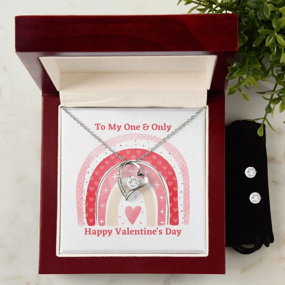 One & Only Valentine's Forever Heart Necklace & Cubic Zirconia Earring Set