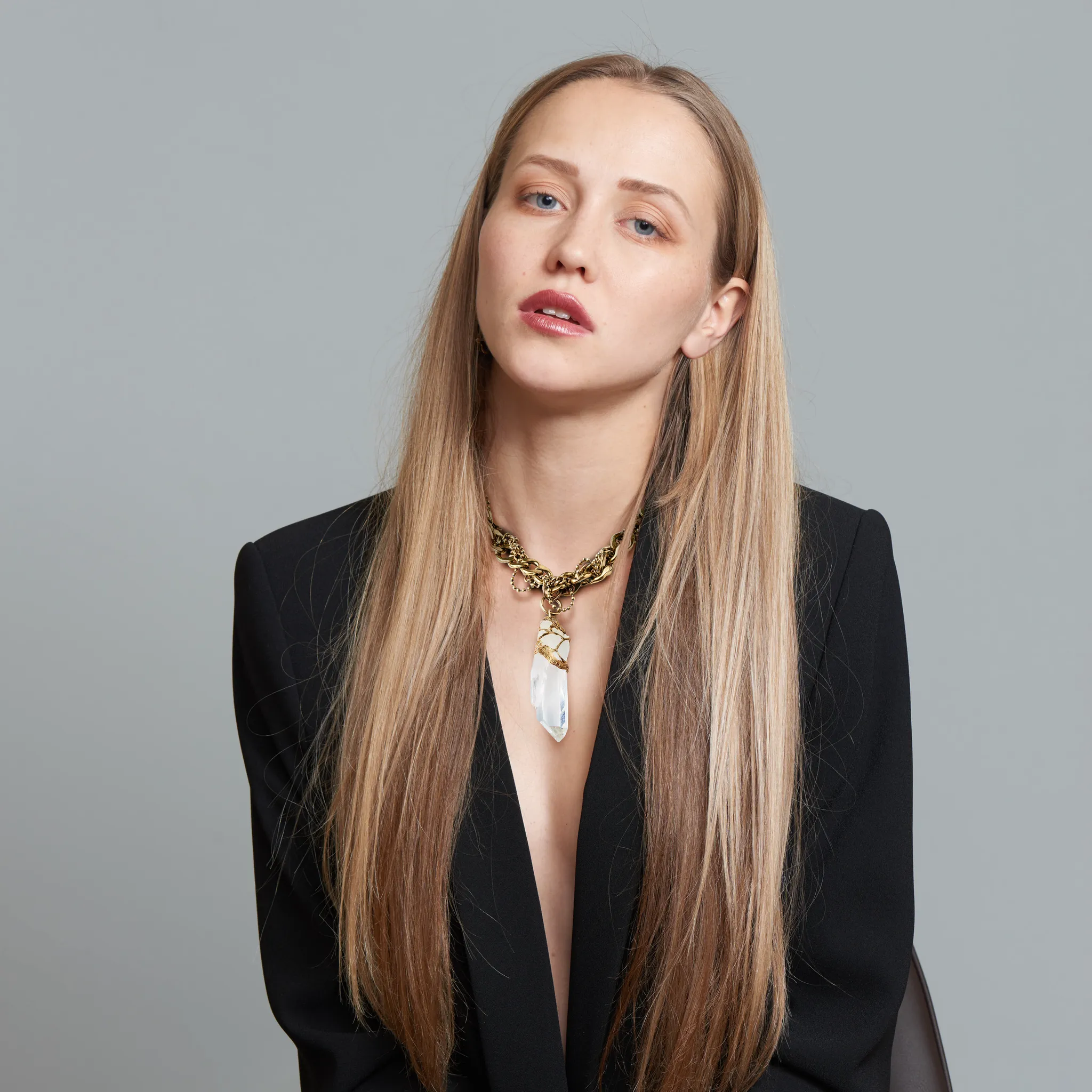 One-Of-A-Kind Colombian Quartz Crystal Necklace With Vintage Chain
