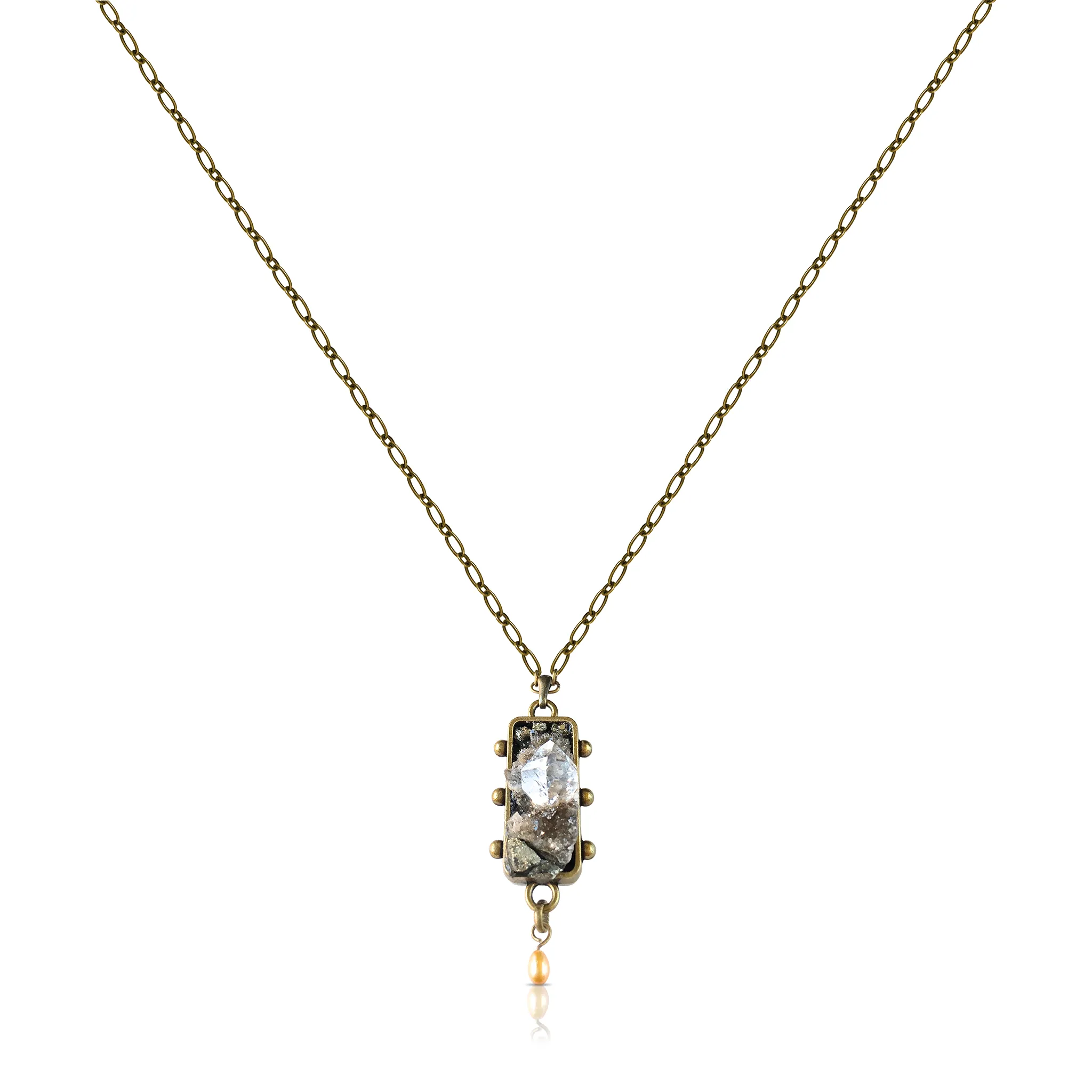 One-Of-A-Kind Herkimer Diamonds Pendant With Pearl