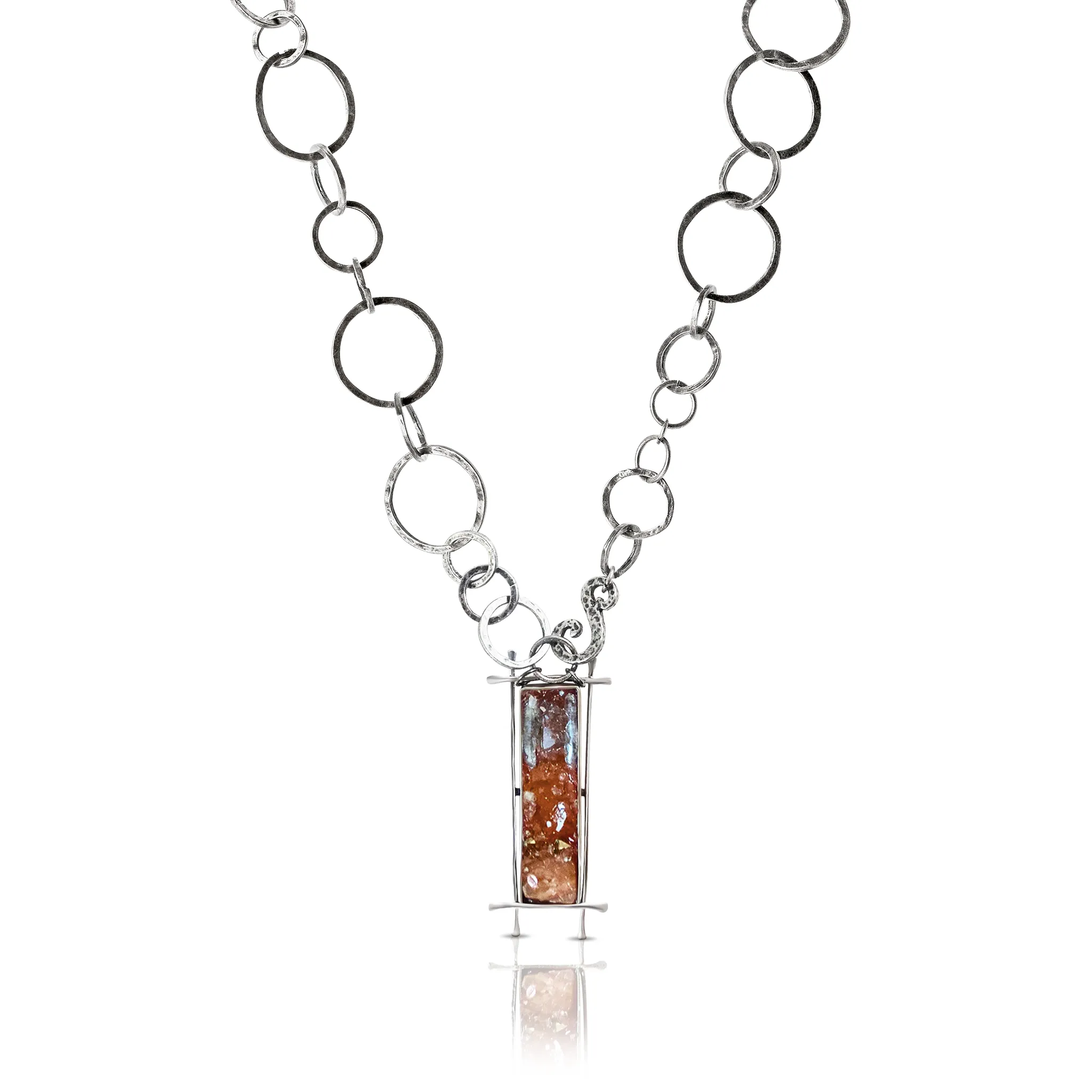 One-Of-A-Kind Rose And Blue Quartz Necklace With Medieval Chain