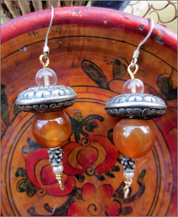 One of a Kind Vintage Carnelian and Pearl Earrings