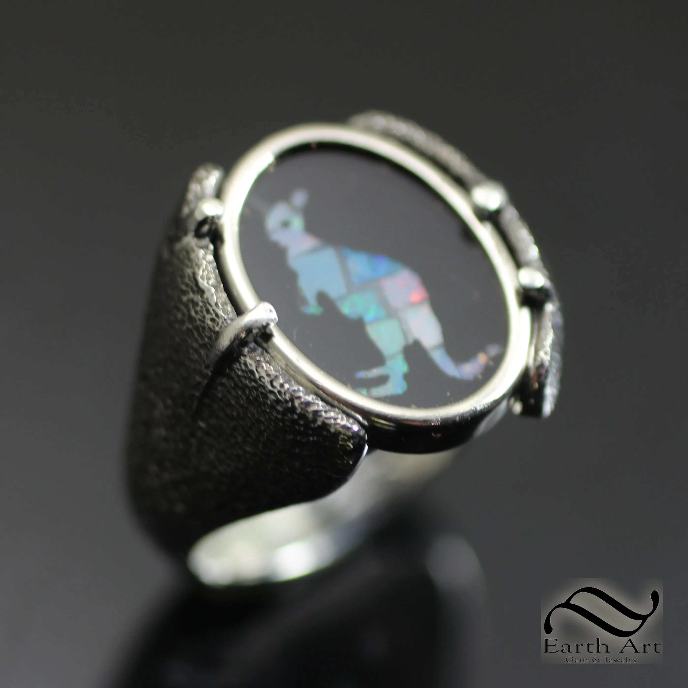 Opal Kangaroo Mosaic Signet ring -  Sterling Silver