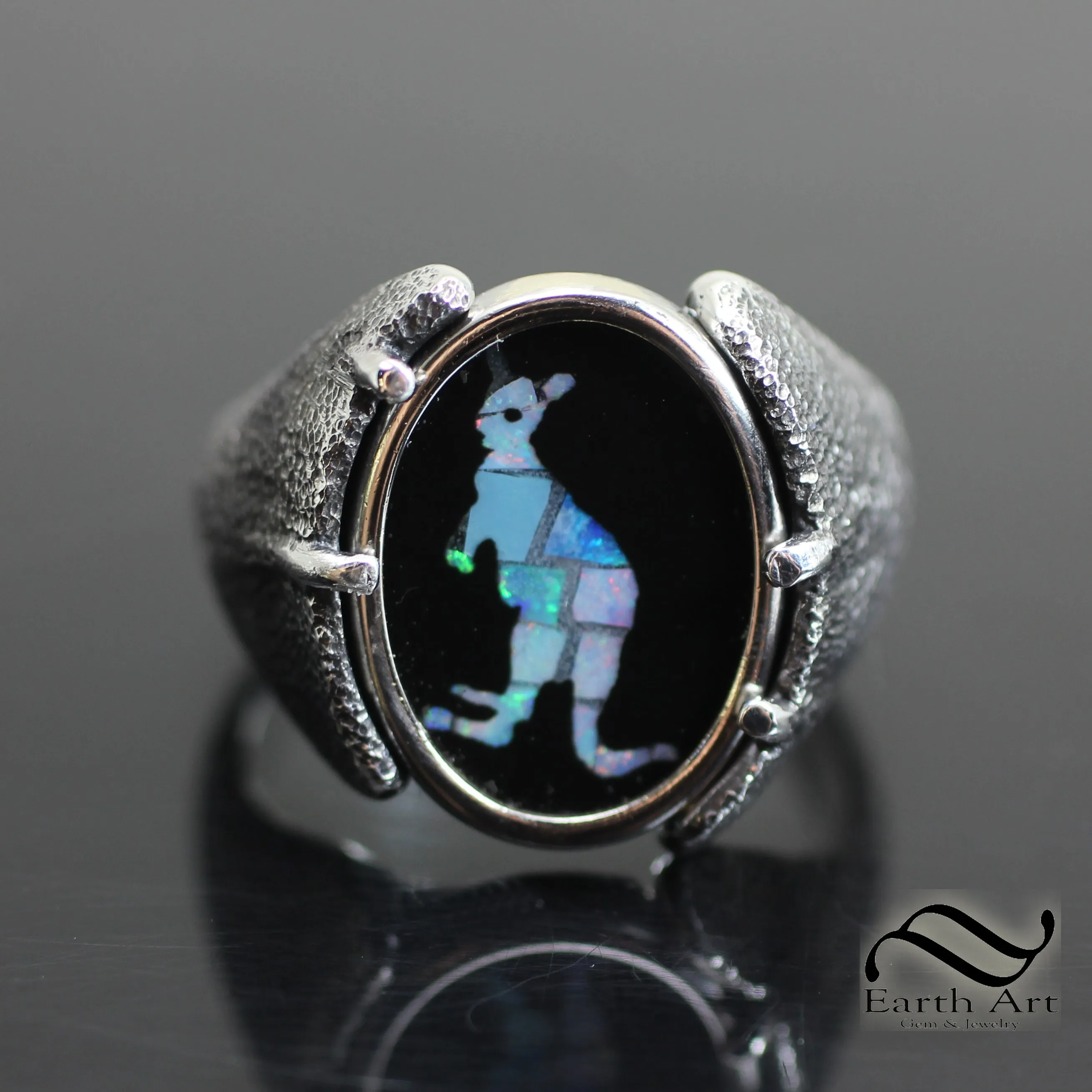 Opal Kangaroo Mosaic Signet ring -  Sterling Silver