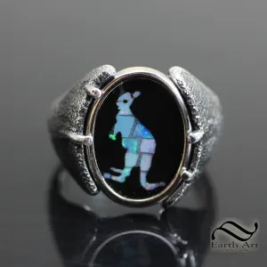 Opal Kangaroo Mosaic Signet ring -  Sterling Silver