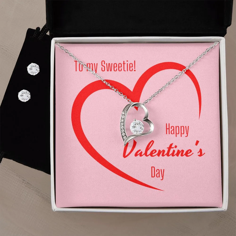 Open Heart Valentine's Forever Heart Necklace & Cubic Zirconia Earring Set