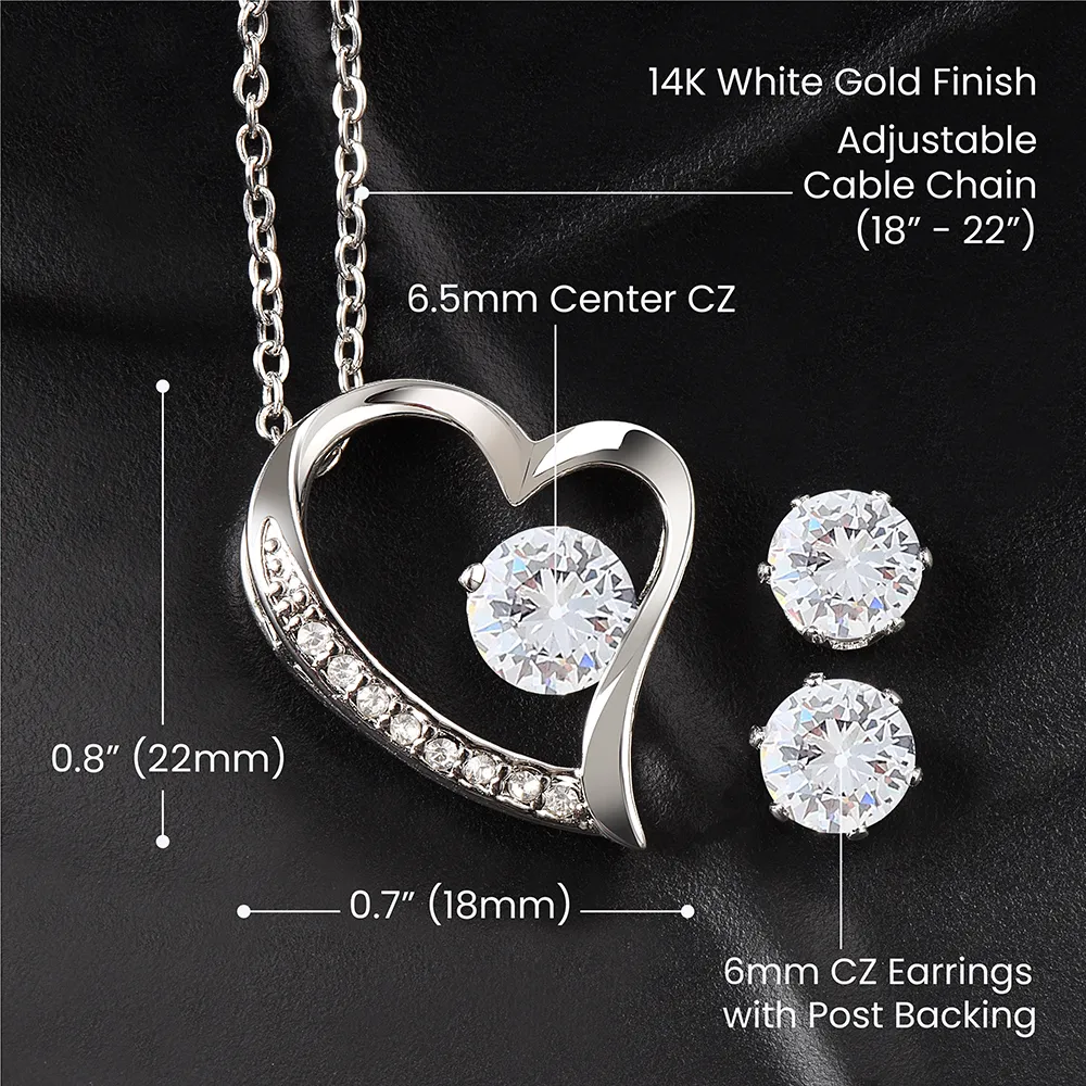 Open Heart Valentine's Forever Heart Necklace & Cubic Zirconia Earring Set