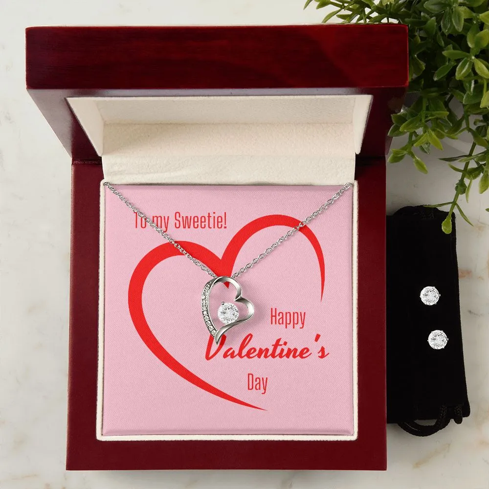 Open Heart Valentine's Forever Heart Necklace & Cubic Zirconia Earring Set