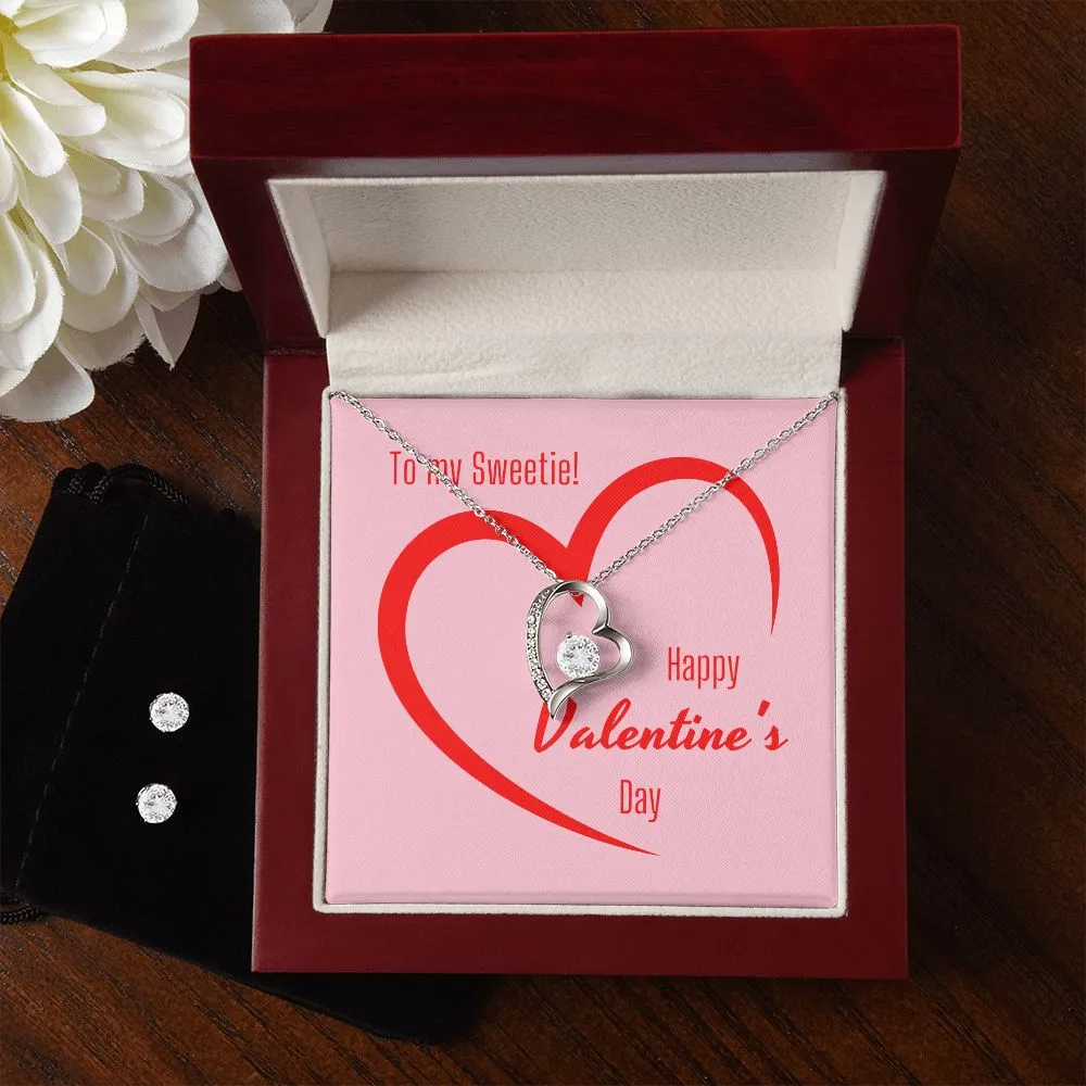 Open Heart Valentine's Forever Heart Necklace & Cubic Zirconia Earring Set