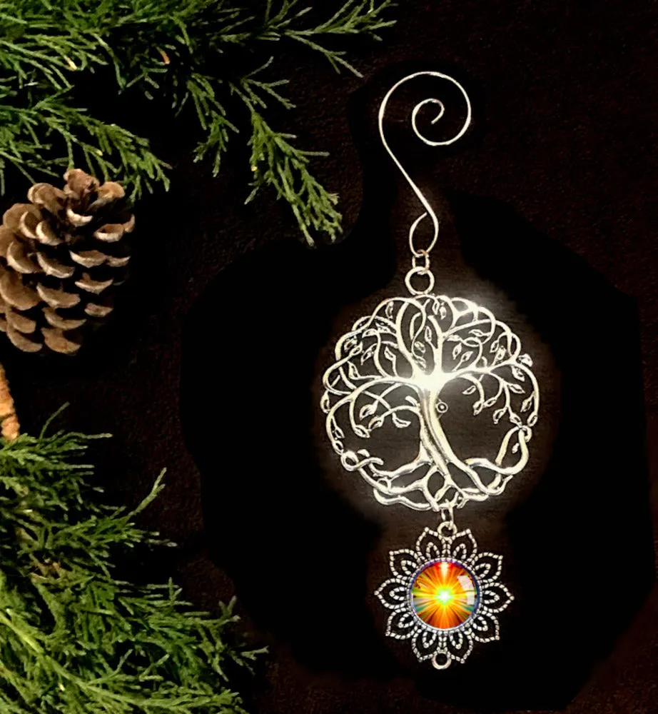 Orange Angel Art Pendant With Tree of Life Ornament, Meaningful Gift - "Light Being"