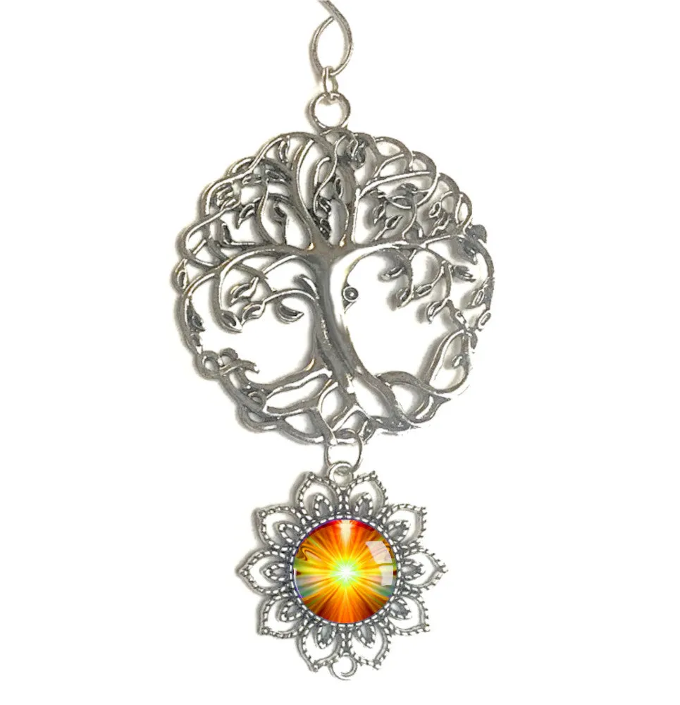 Orange Angel Art Pendant With Tree of Life Ornament, Meaningful Gift - "Light Being"