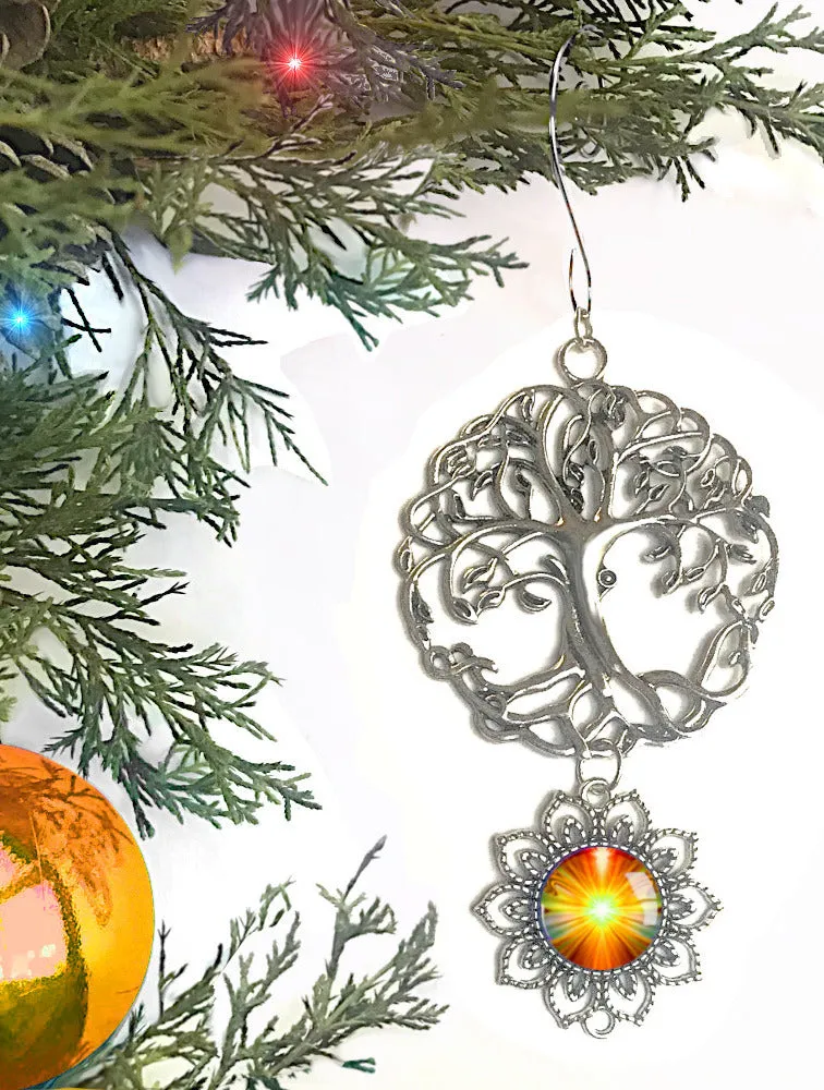 Orange Angel Art Pendant With Tree of Life Ornament, Meaningful Gift - "Light Being"