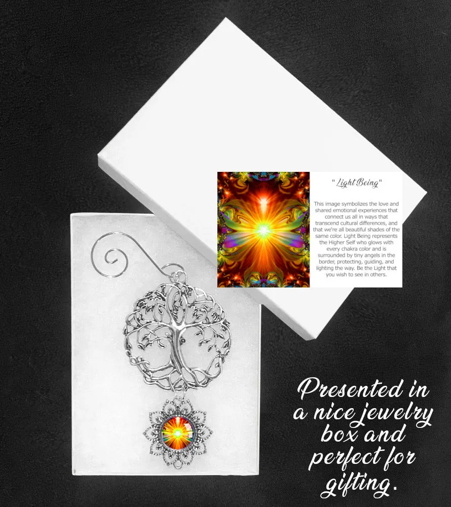 Orange Angel Art Pendant With Tree of Life Ornament, Meaningful Gift - "Light Being"